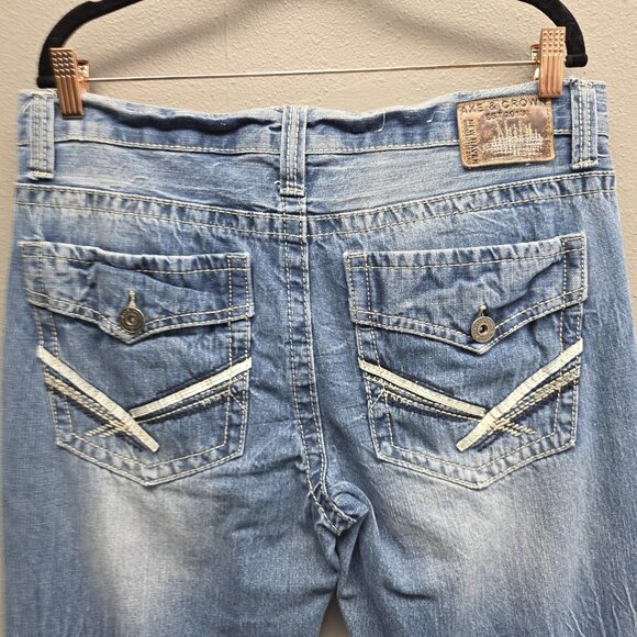 Axe & Crown Jeans Mens 33x32 Blue Slim Boot Distressed Denim Back Flap Pockets - Picture 5 of 14